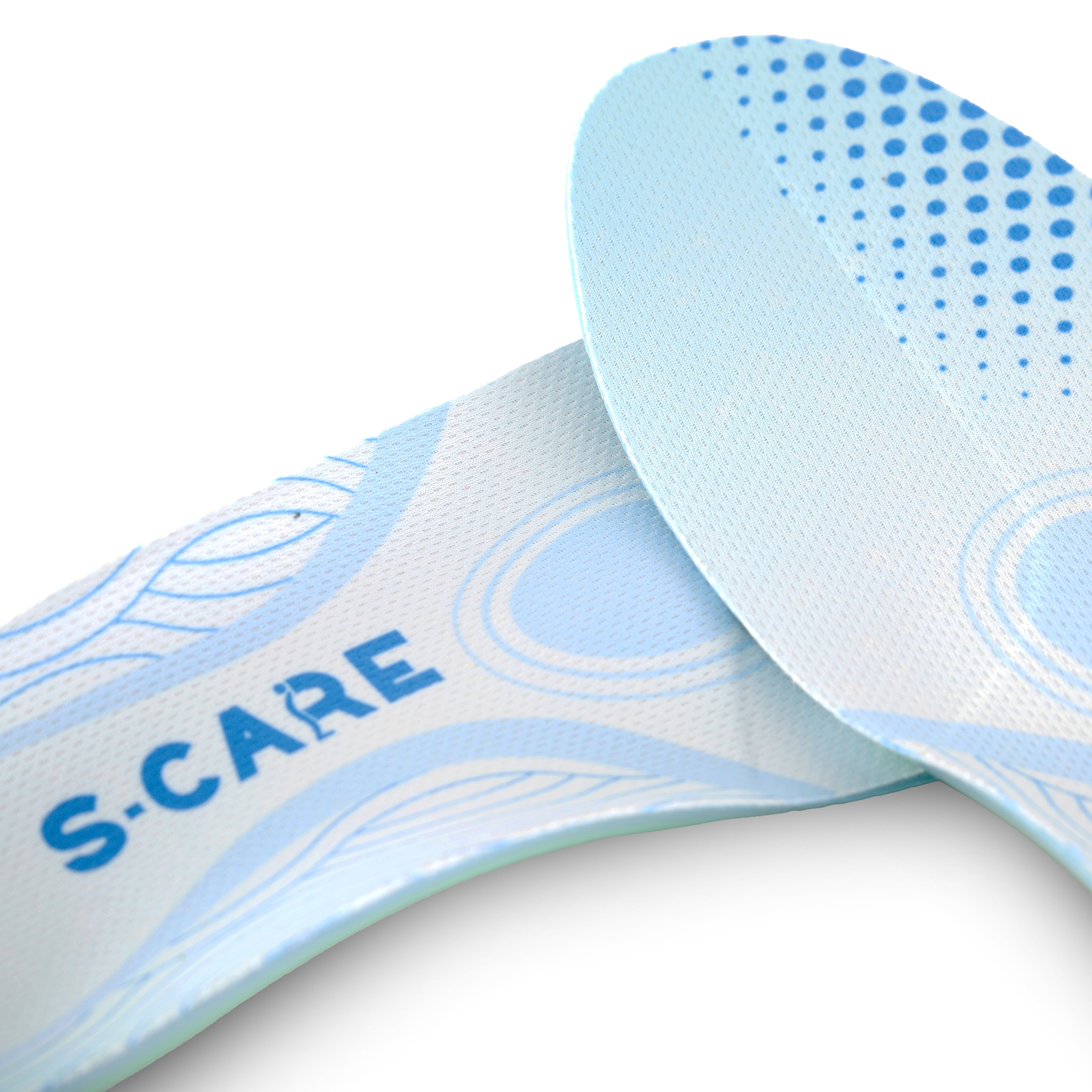 Close-up front view of S-CARE Medina Insoles highlighting the arch and surface texture.