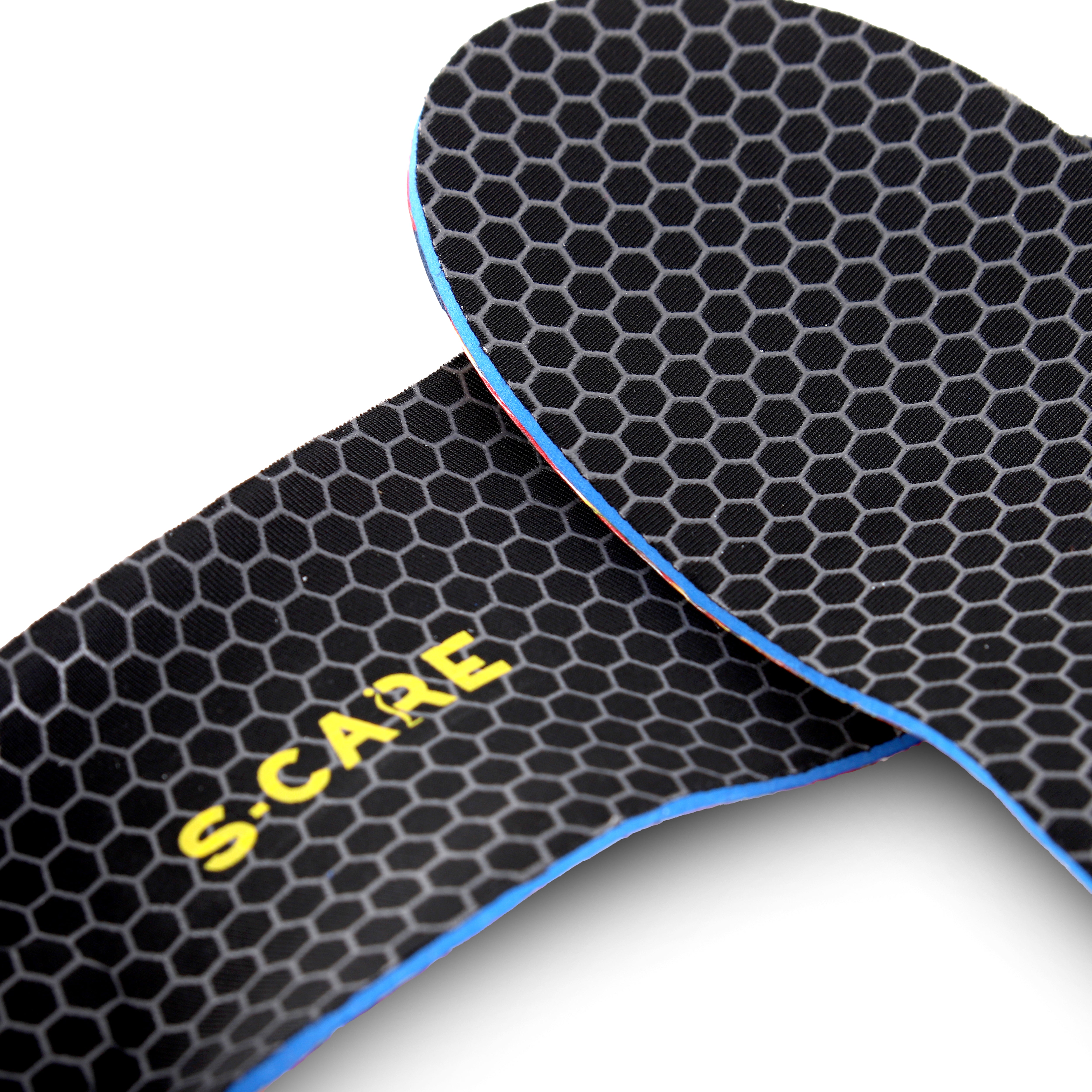 Close-up front view of S-CARE Jeddah Insoles highlighting the arch and texture details.