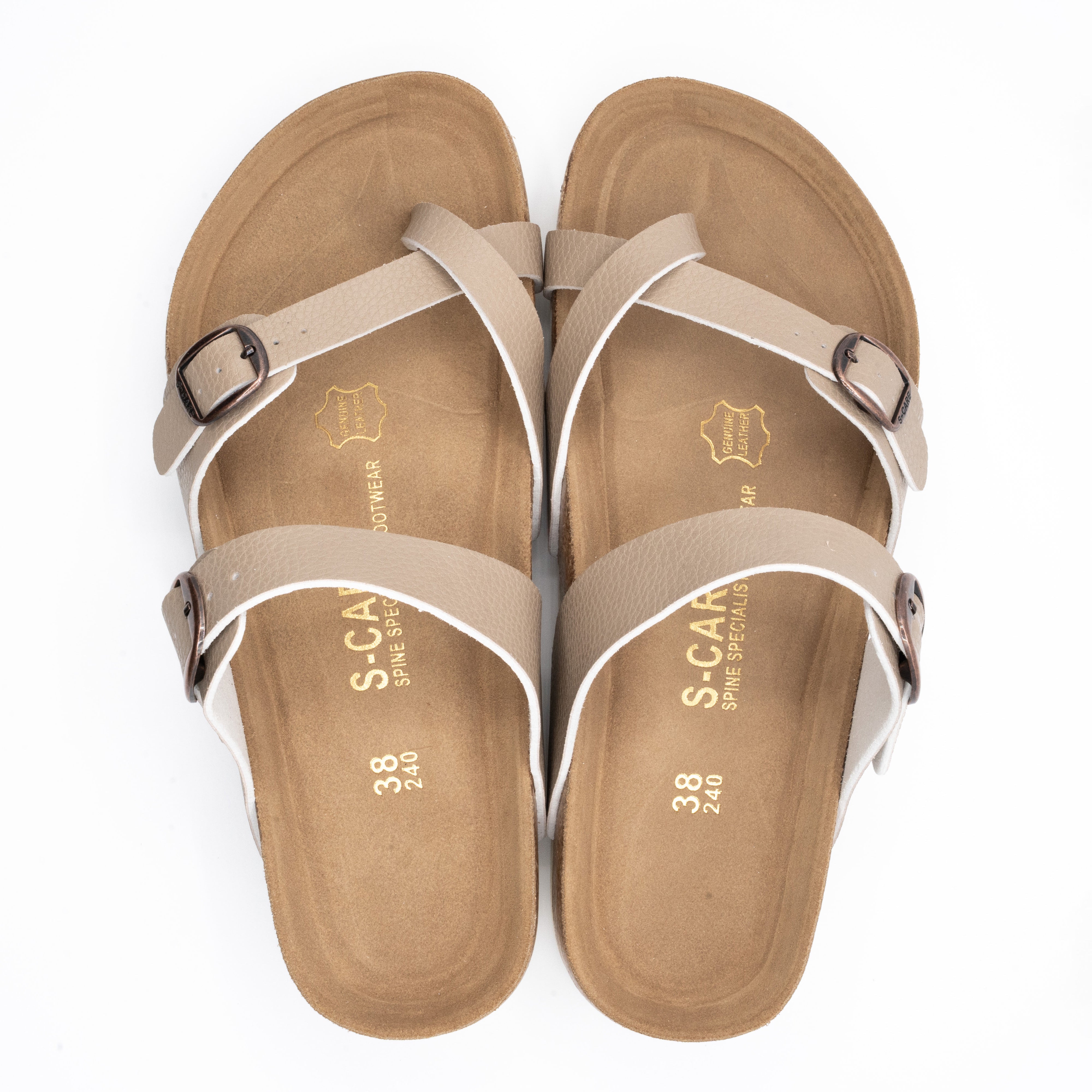 Top-down view of S-CARE Riyadh Sandals in khaki, highlighting footbed and arch support.