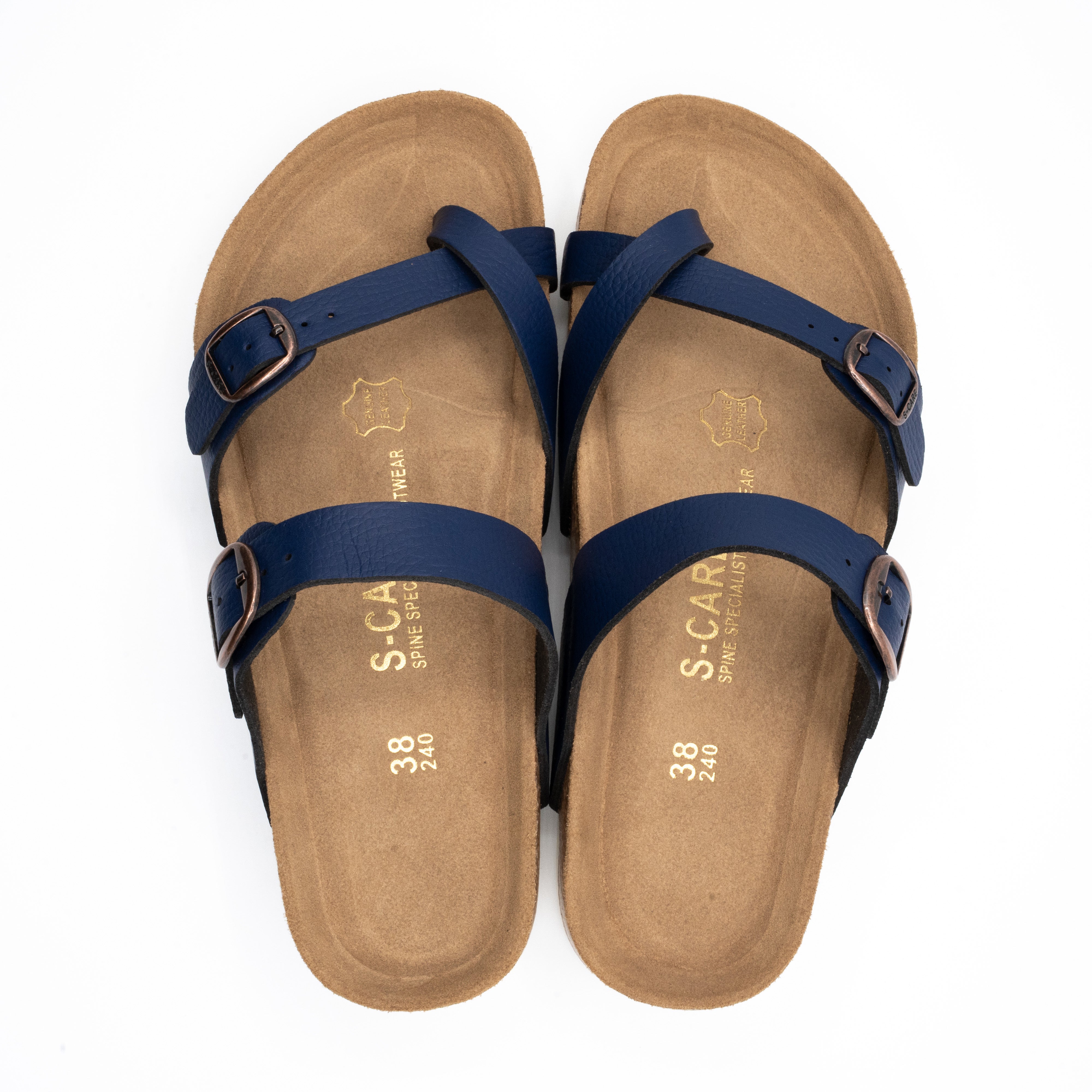 Top-down view of S-CARE Riyadh Sandals in navy, highlighting footbed and arch support.