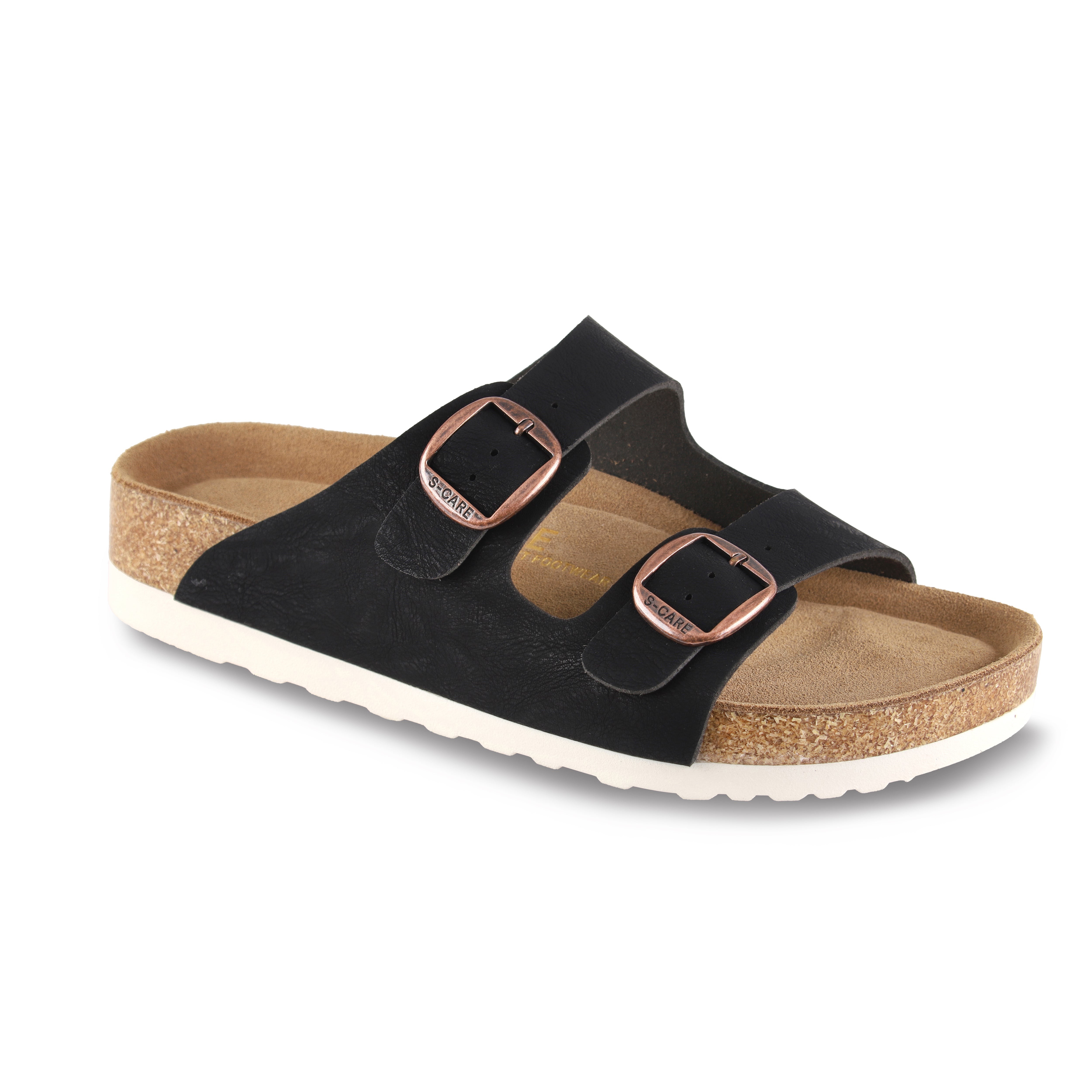 Front view of S-CARE Doha Sandals in black, featuring the structured dual-strap design and clean silhouette.