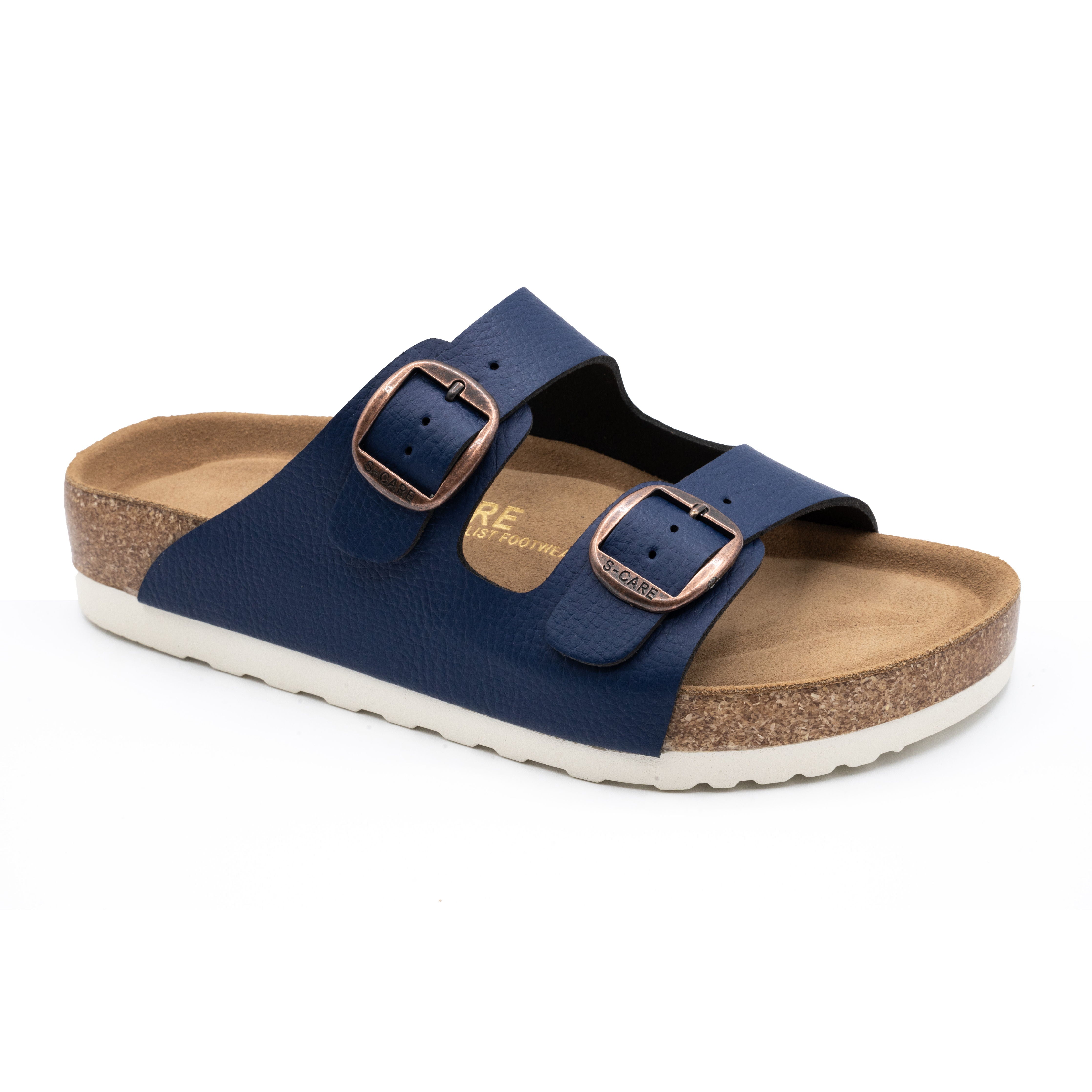 Front view of S-CARE Doha Sandals in navy, showcasing the dual-strap design and supportive silhouette.