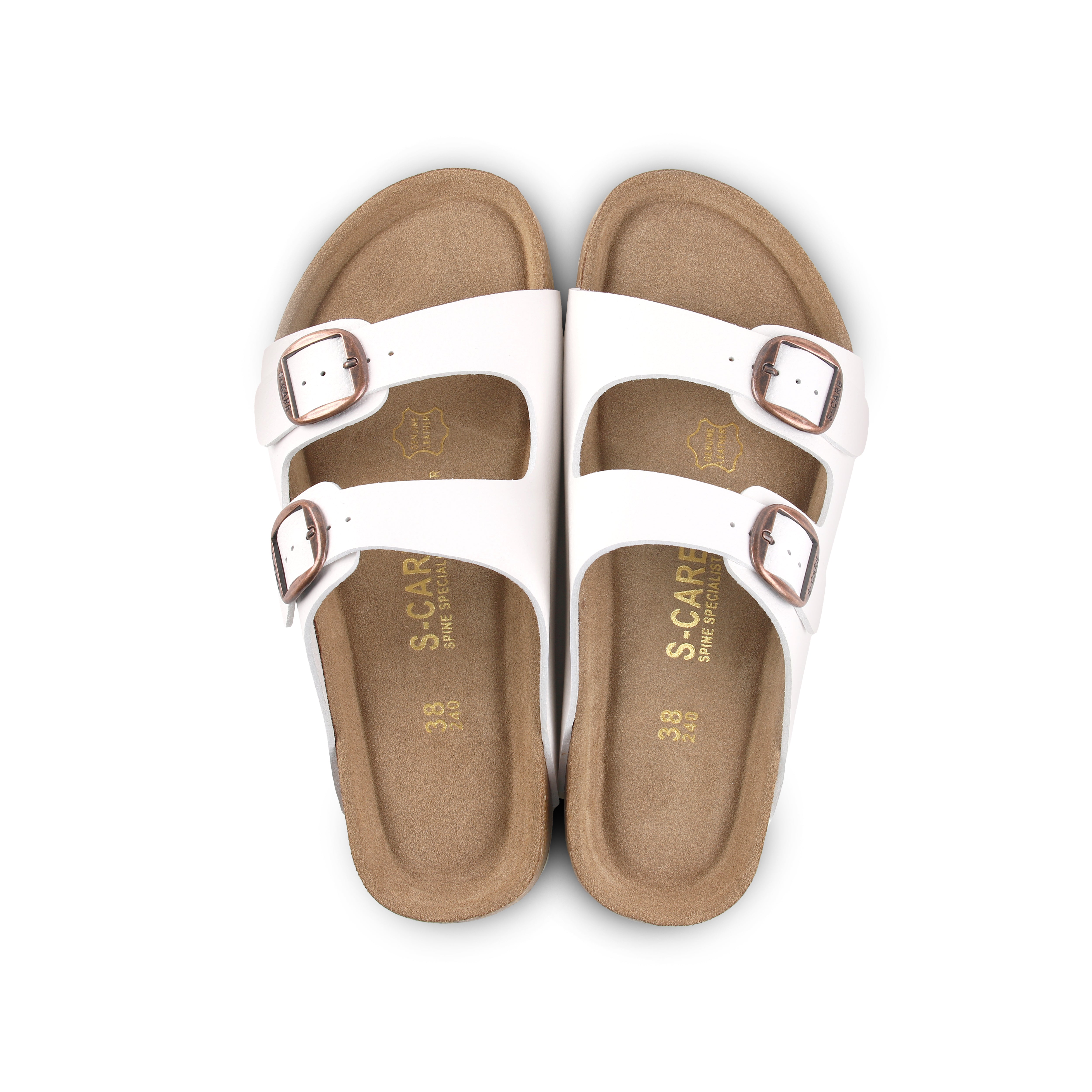 Top-down view of S-CARE Doha Sandals in white, highlighting the contoured footbed and arch support.