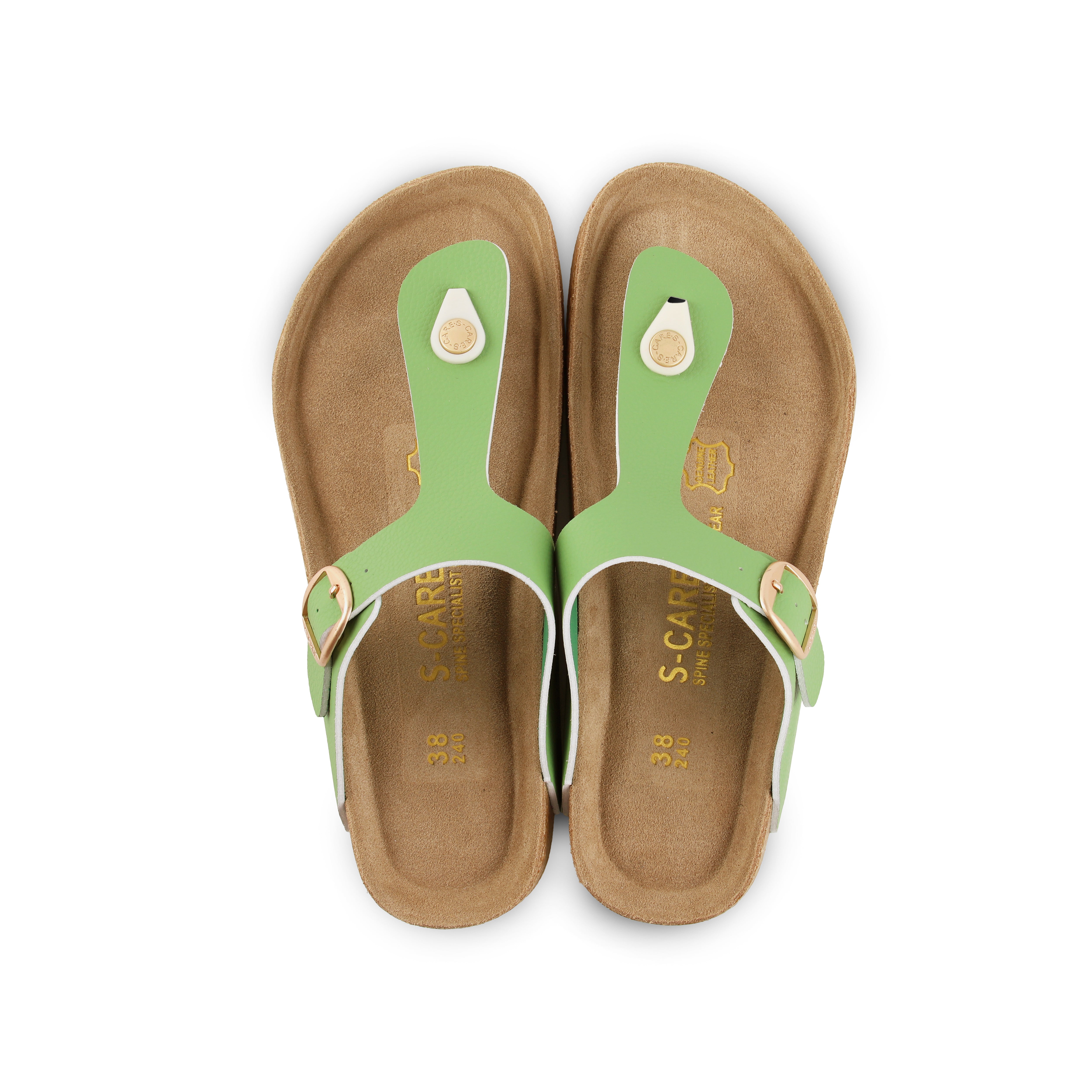 Top-down view of S-CARE Dubai Sandals in apple green, showing the footbed contour and arch support.