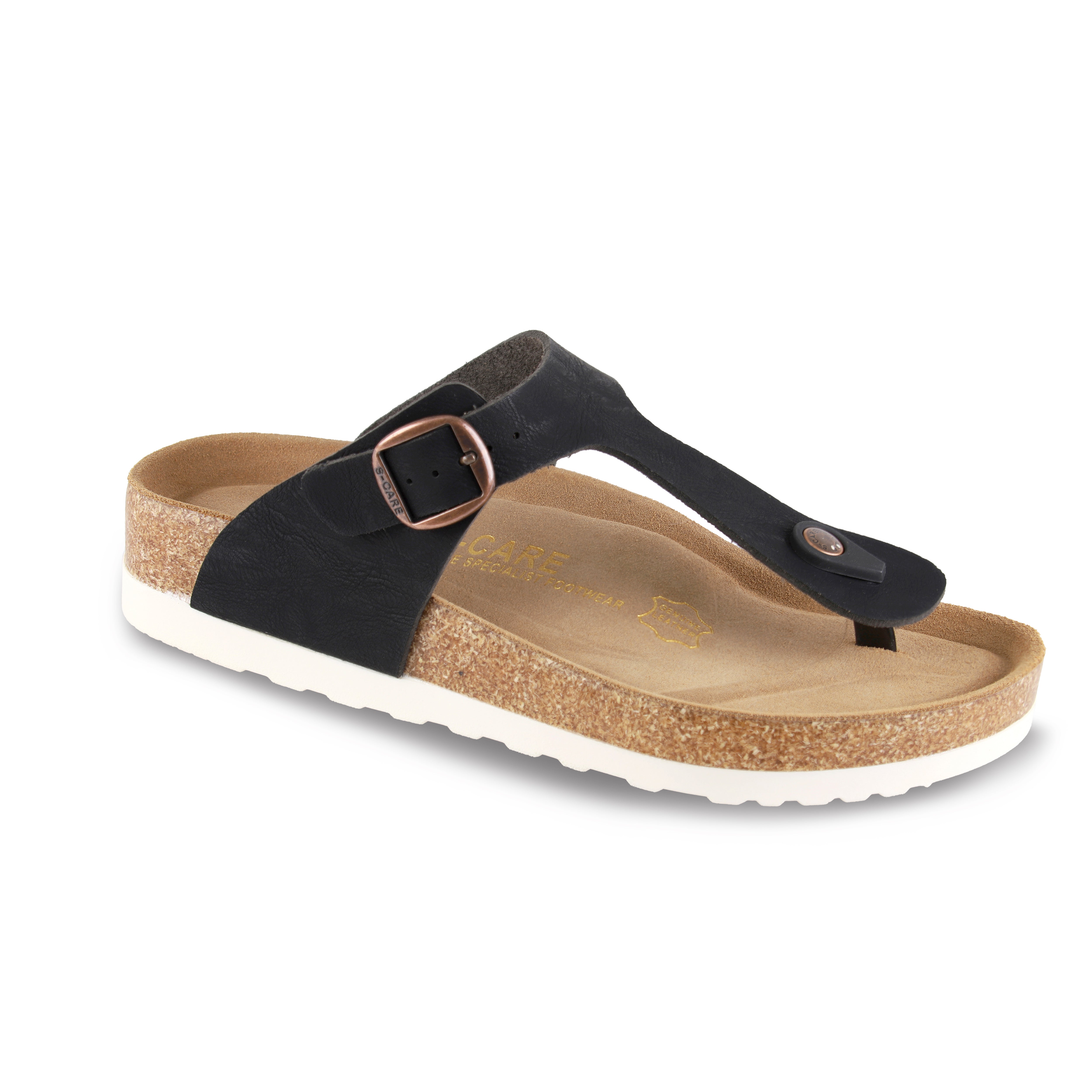 Front view of S-CARE Dubai Sandals in black, featuring the open-toe build and sleek strap layout.