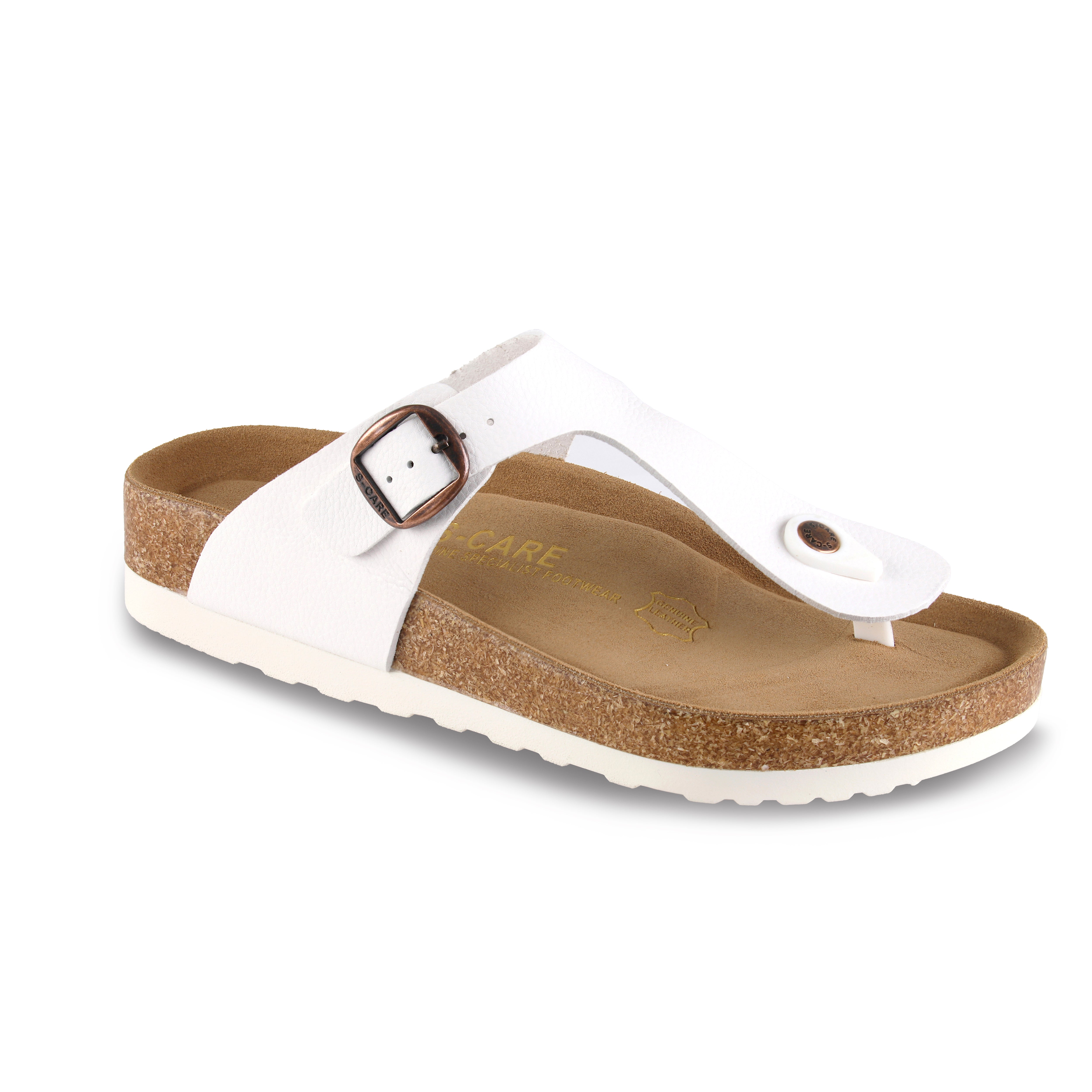 Front view of S-CARE Dubai Sandals in white, highlighting the clean, minimal design and comfort build.