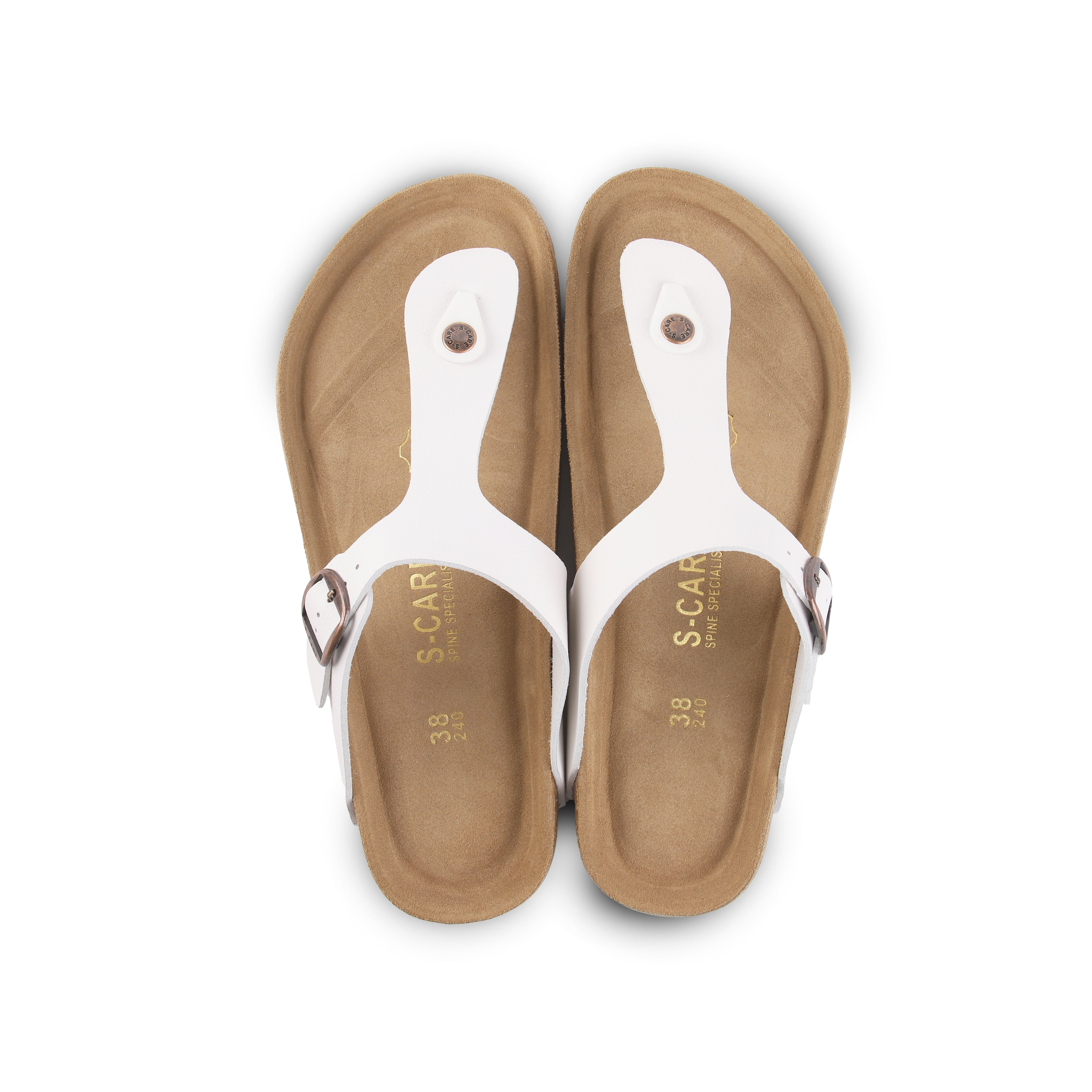 Top-down view of S-CARE Dubai Sandals in white, focusing on the shape of the footbed and arch design.