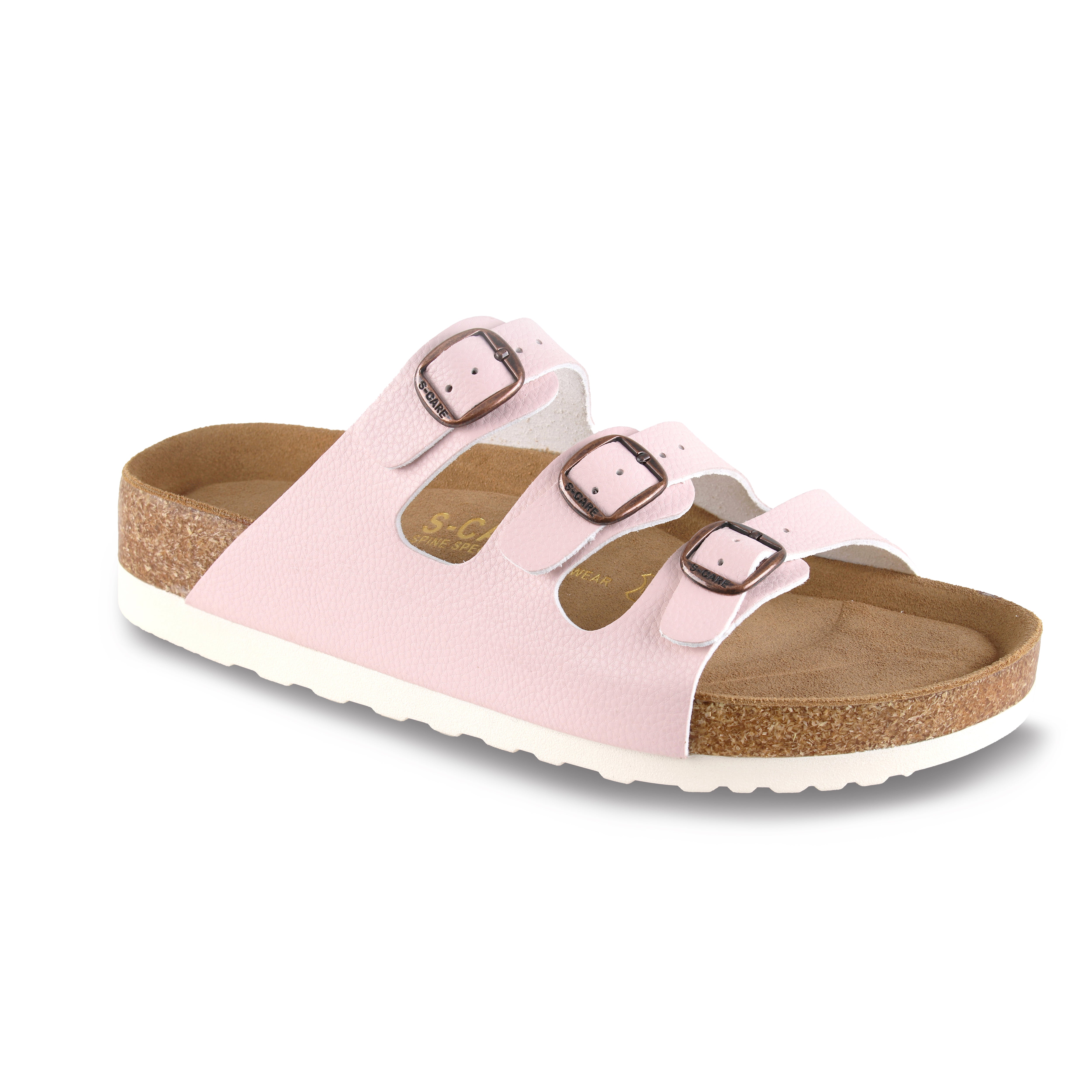 Front view of S-CARE Muscat Sandals in pink, showing the strap design and feminine silhouette.