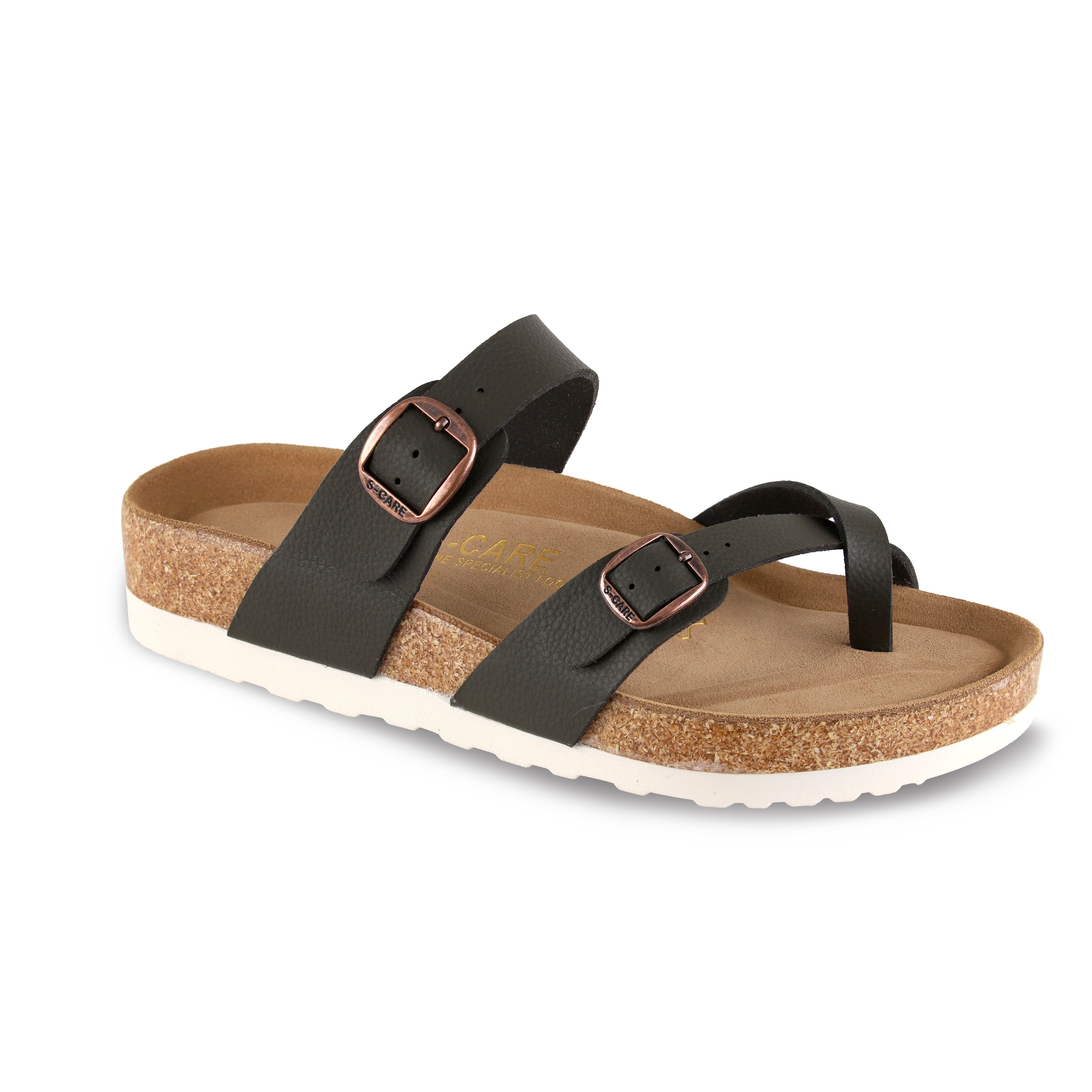 Front view of S-CARE Riyadh Sandals in army green, with bold straps and supportive structure.