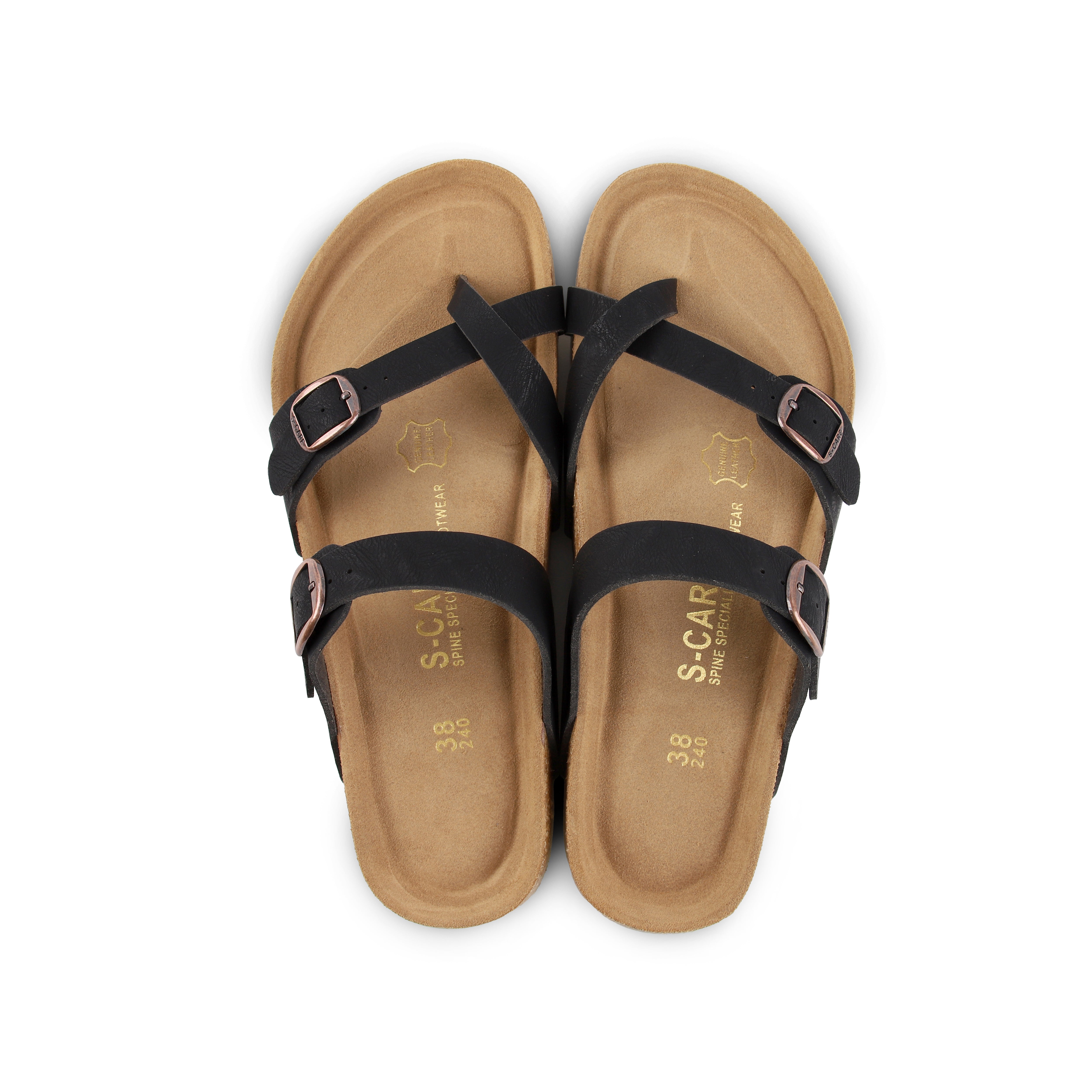 Top-down view of S-CARE Riyadh Sandals in black, showing the footbed contour and arch support.