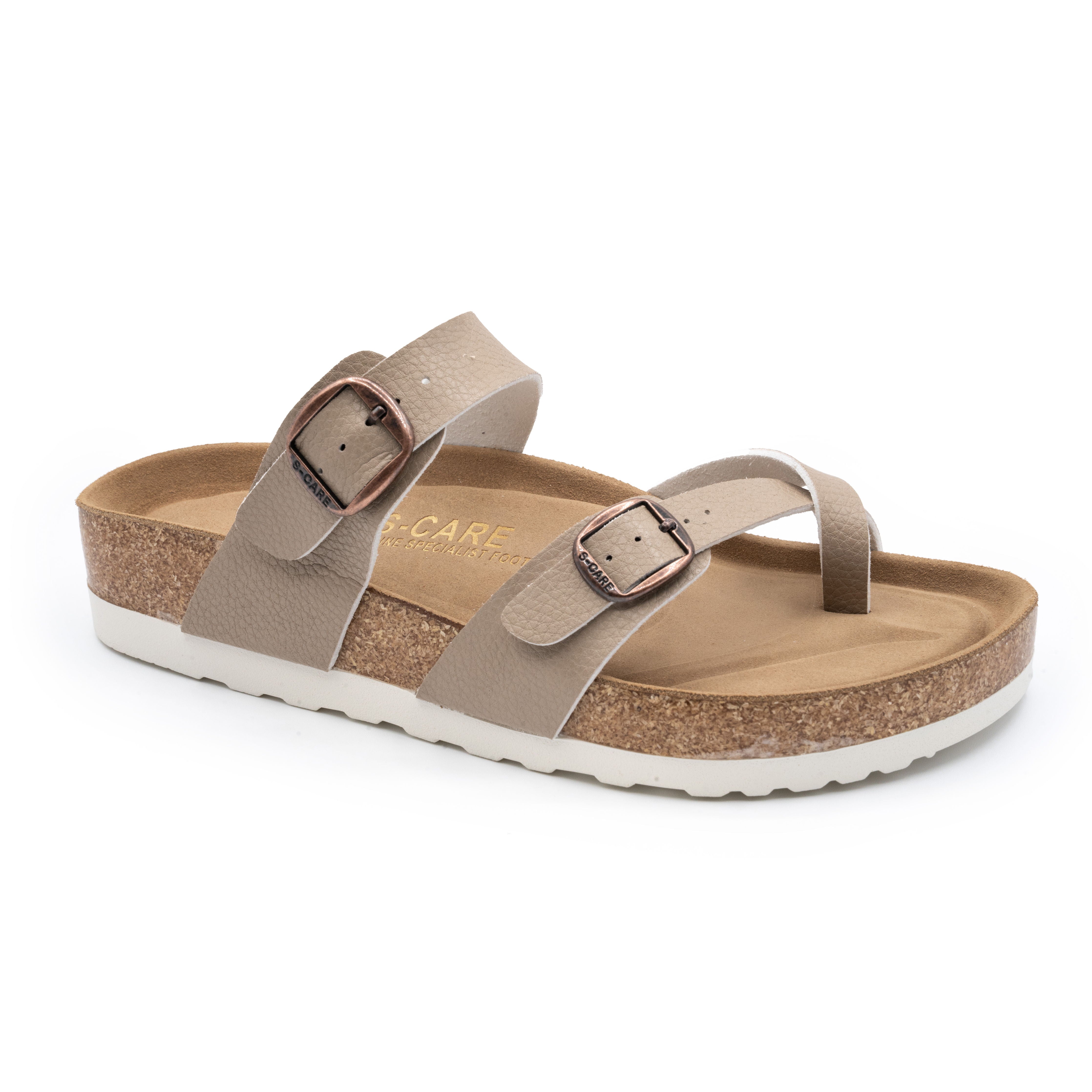 Front view of S-CARE Riyadh Sandals in khaki, showing a relaxed, casual dual-strap look.