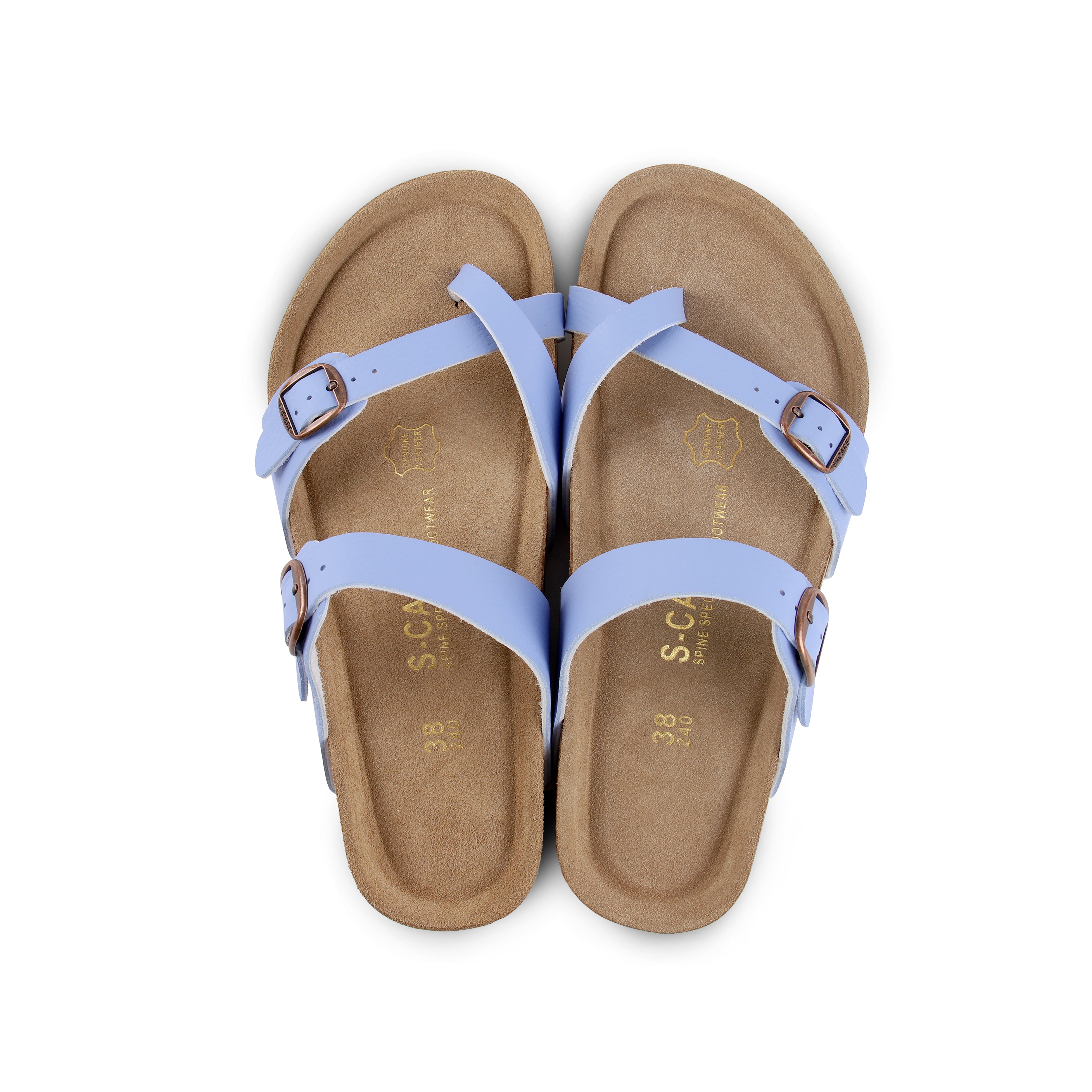 Top-down view of S-CARE Riyadh Sandals in light blue, highlighting the footbed shape and ergonomic design.