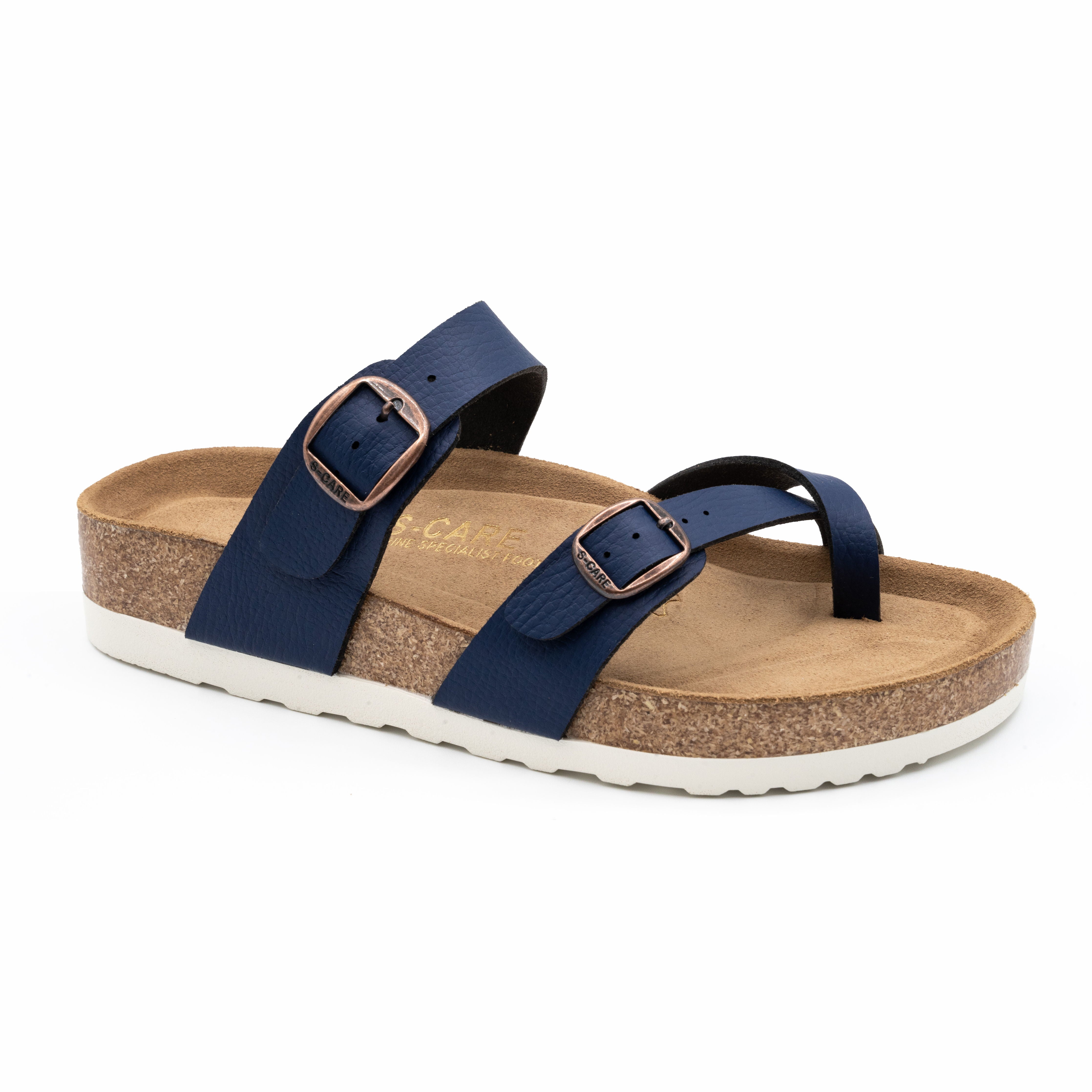 Front view of S-CARE Riyadh Sandals in navy, showing a relaxed, casual dual-strap look.