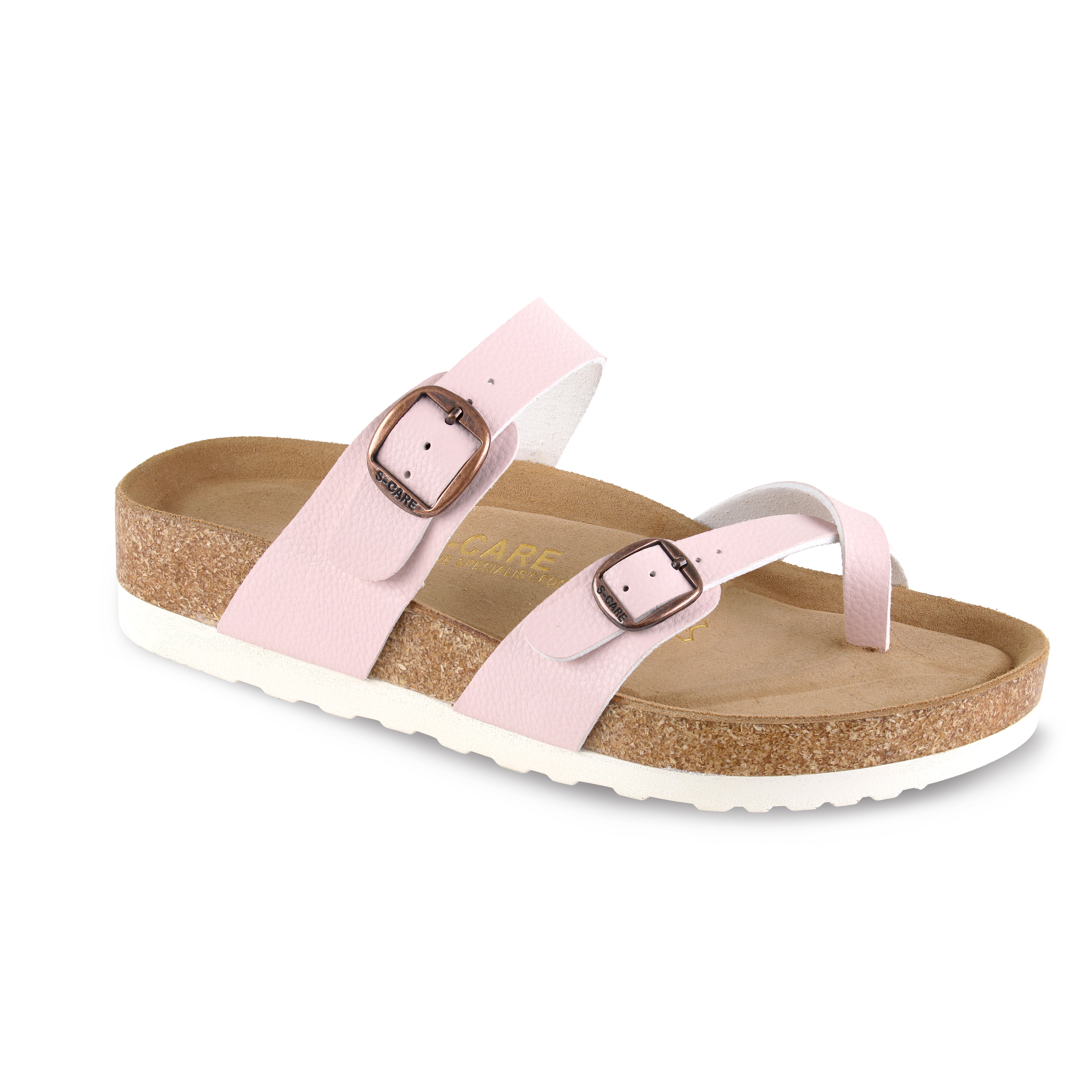 Front view of S-CARE Riyadh Sandals in pink, showcasing the dual-strap design with a soft, feminine tone.