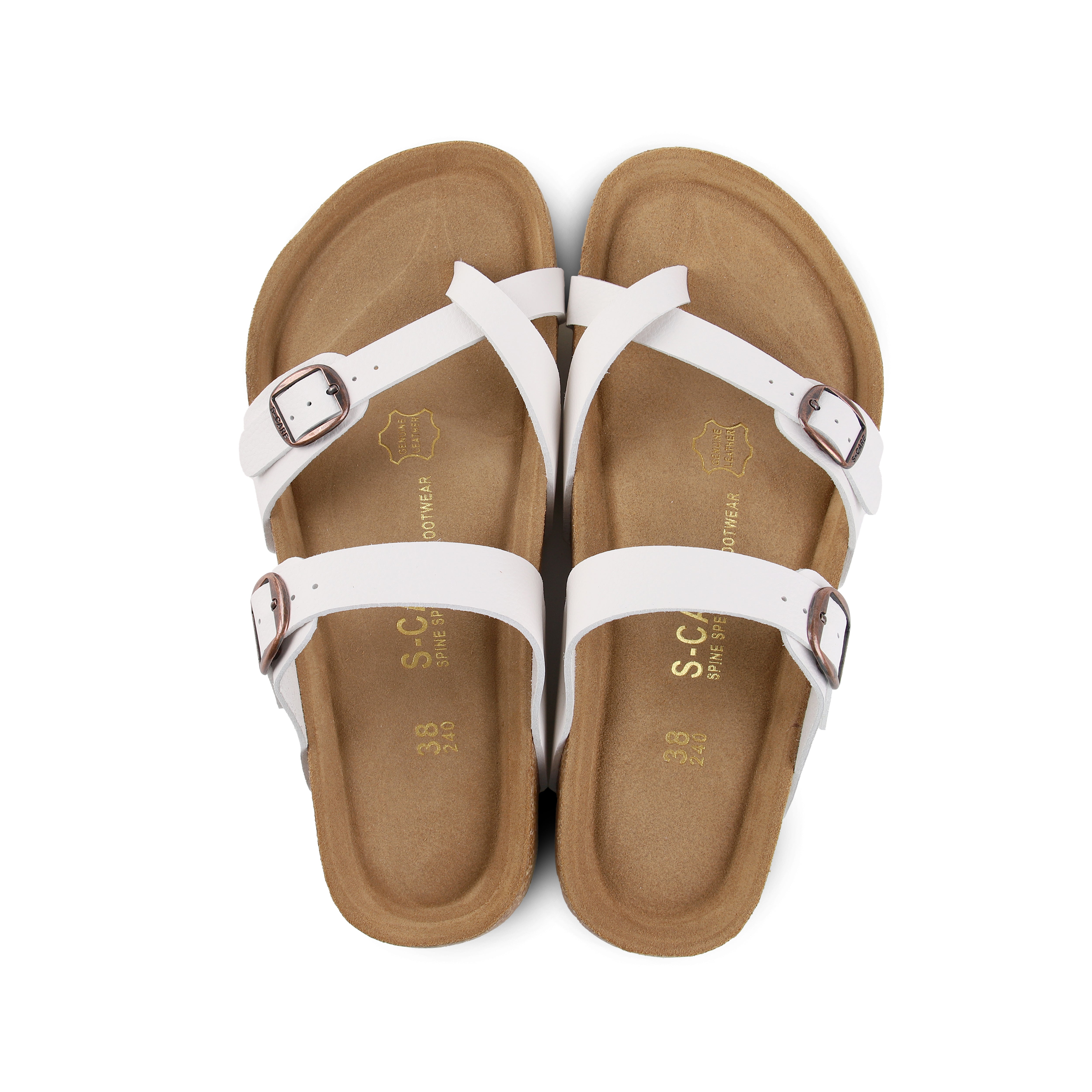 Top-down view of S-CARE Riyadh Sandals in white, highlighting the ergonomic footbed and arch support.